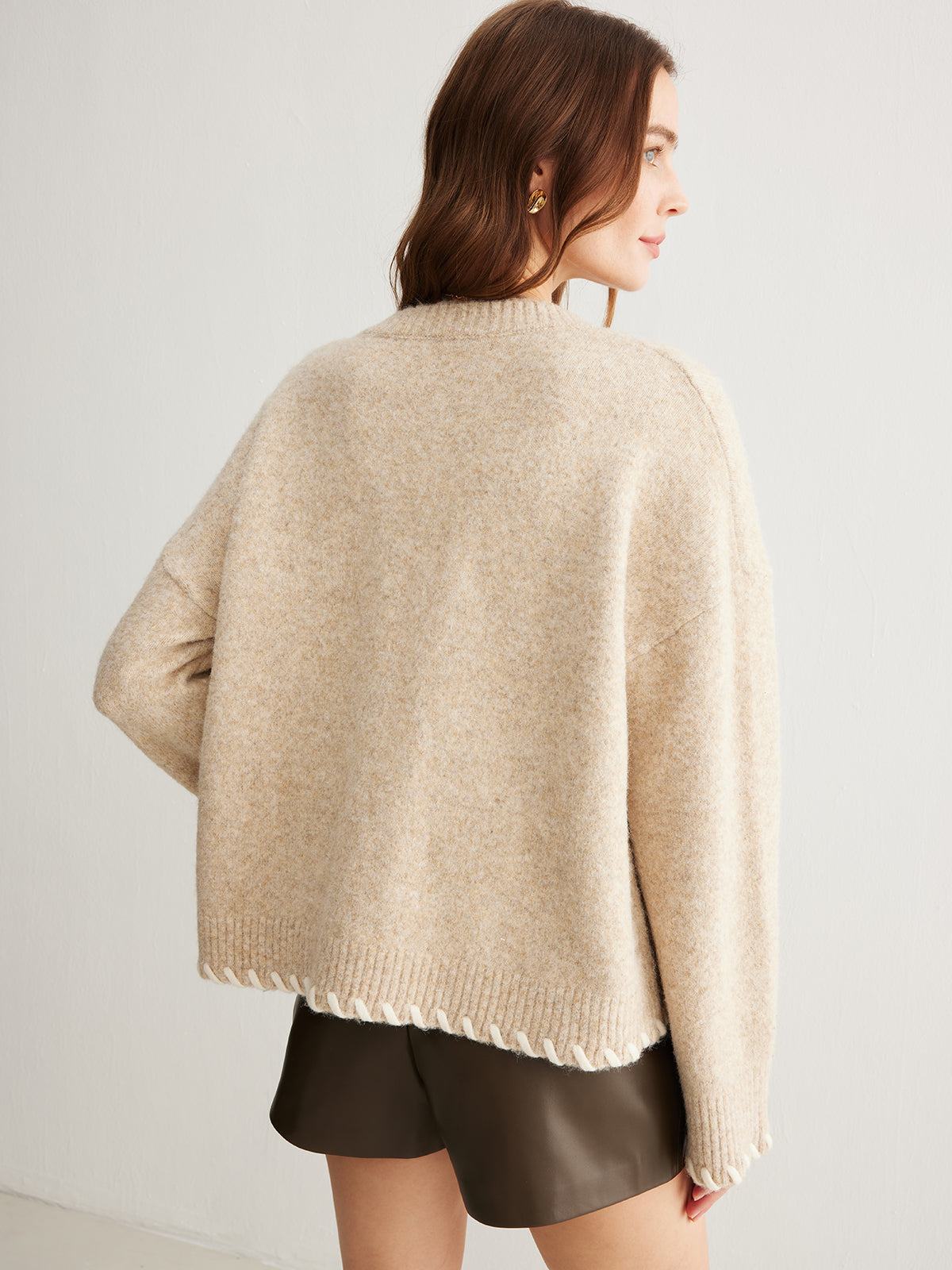 Wool-Blend Embroidered Trim Sweater