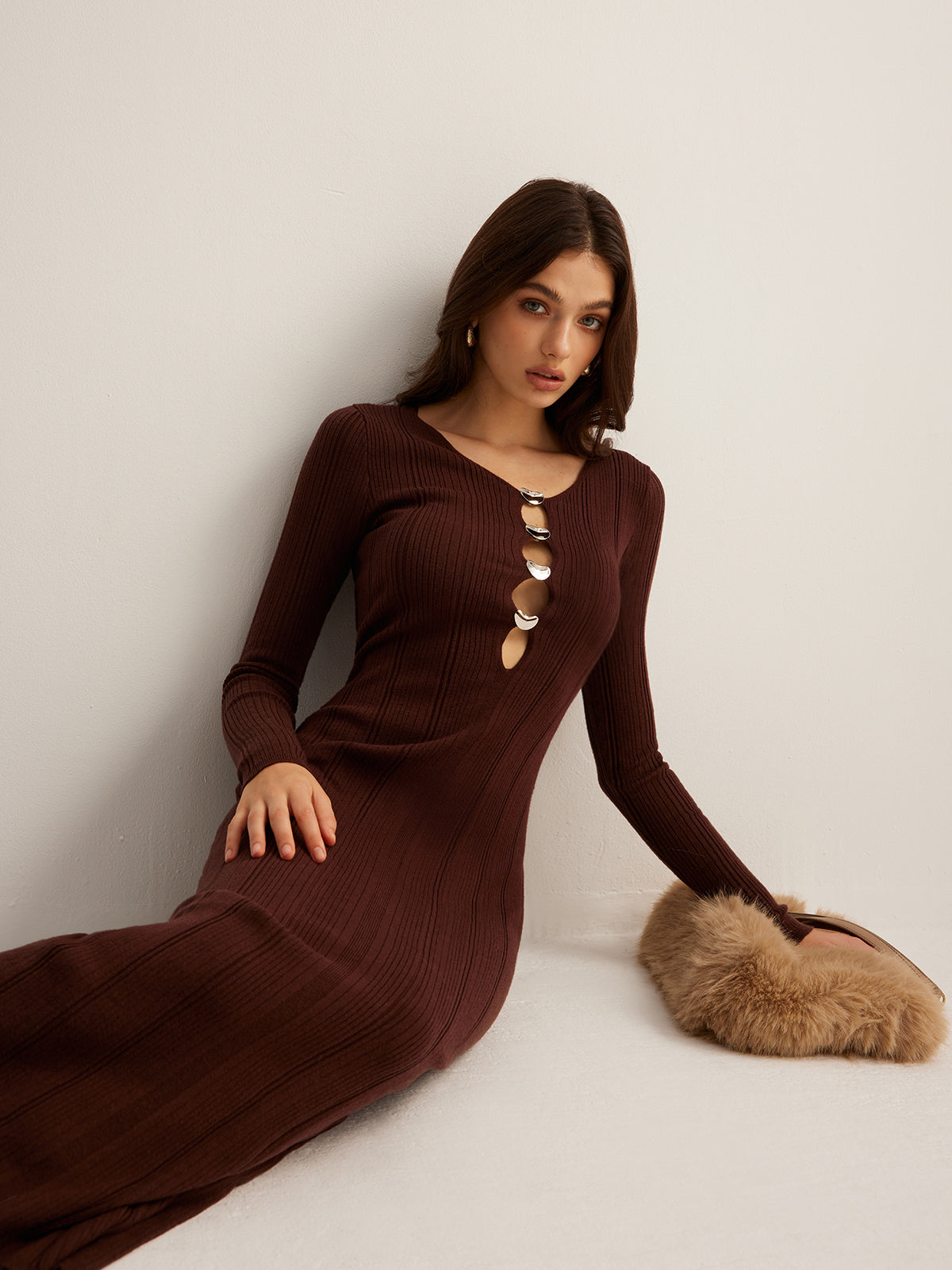 Cutout Slim Sweater Long Dress