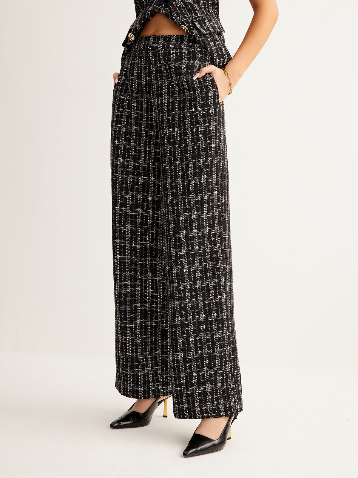 Casual Checked Tweed Pants