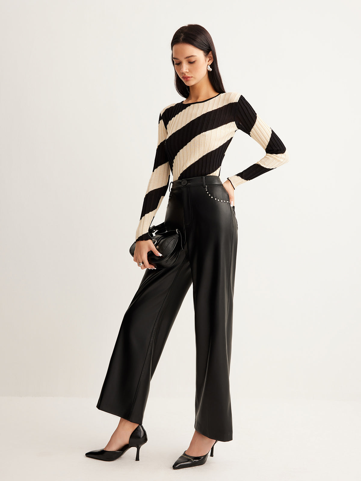 Asymmetrical Striped Slim Knit Top