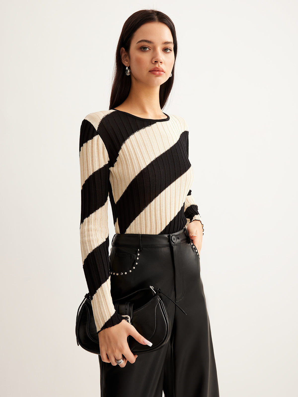 Asymmetrical Striped Slim Knit Top