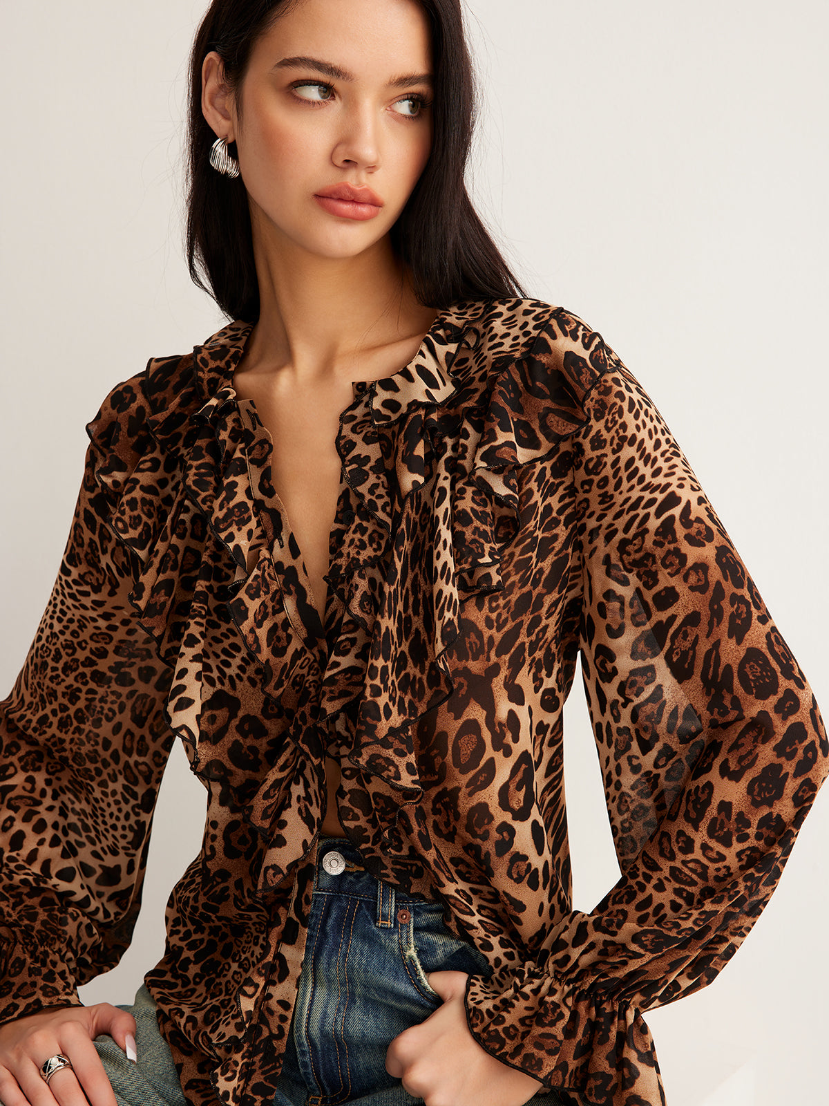 Leopard Printed Ruffle Blouse