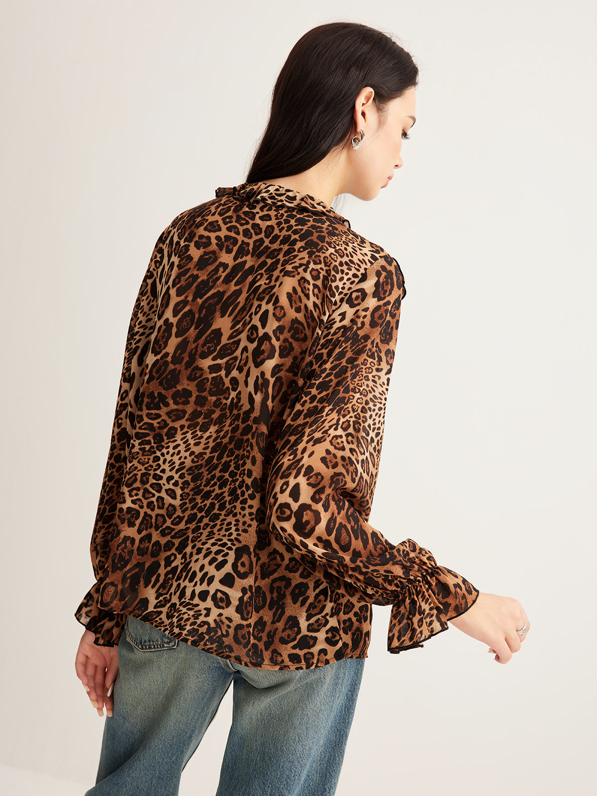 Leopard Printed Ruffle Blouse