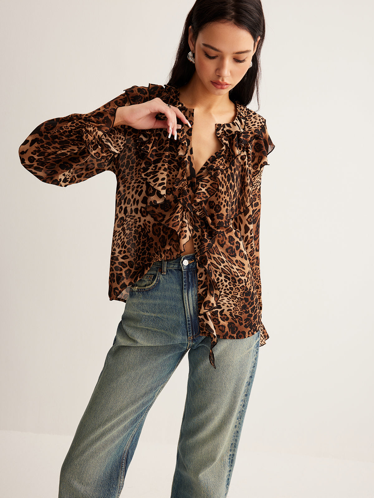 Leopard Printed Ruffle Blouse