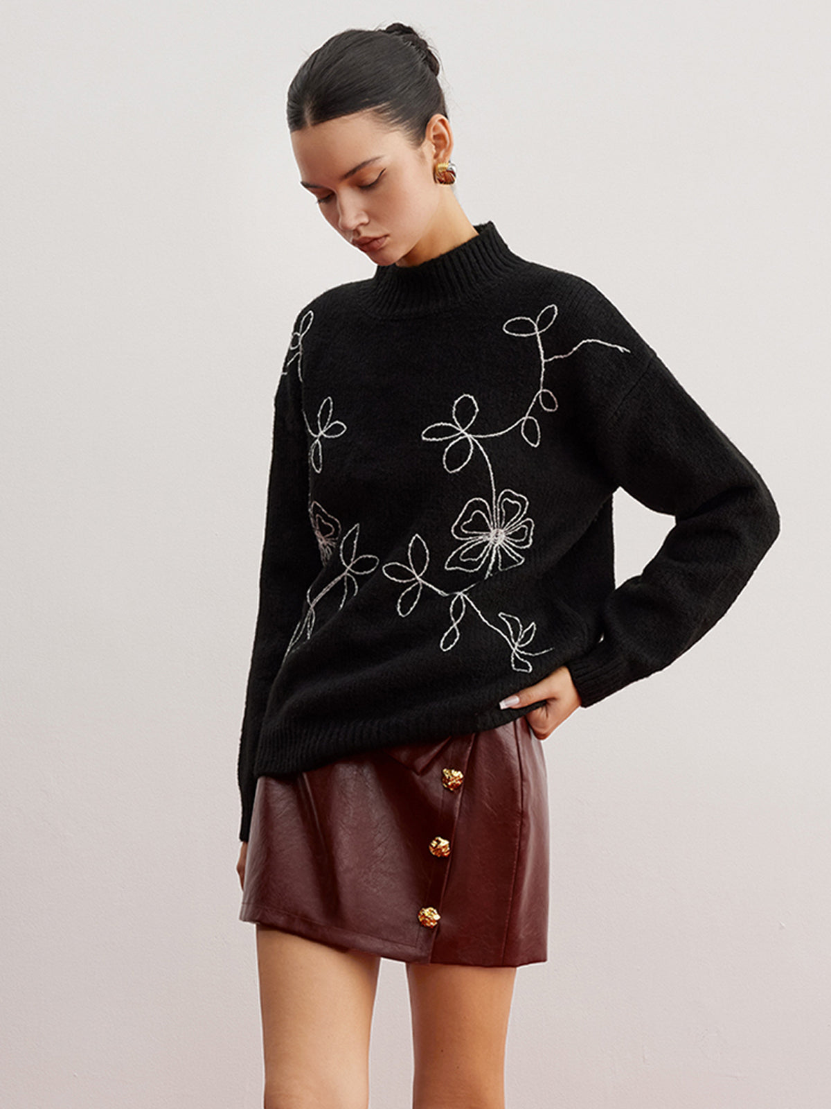 Mock Neck Floral Shift Sweater