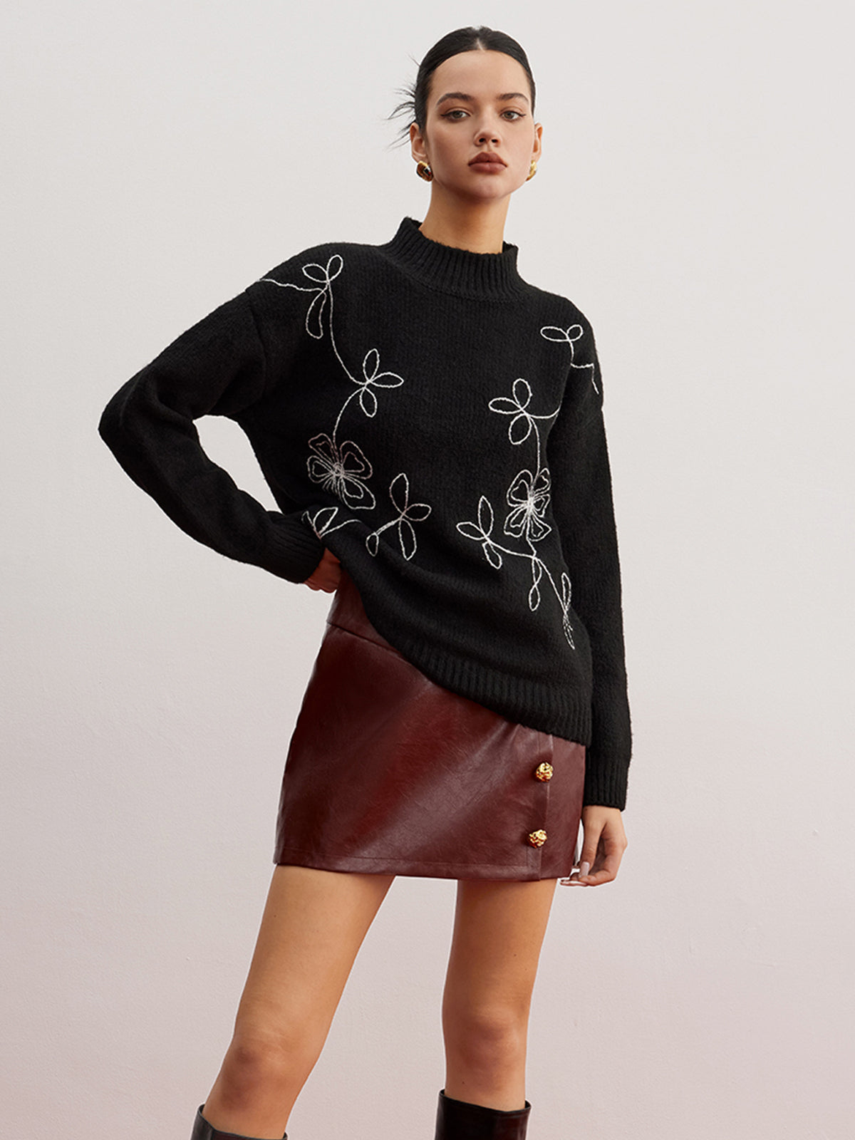 Mock Neck Floral Shift Sweater