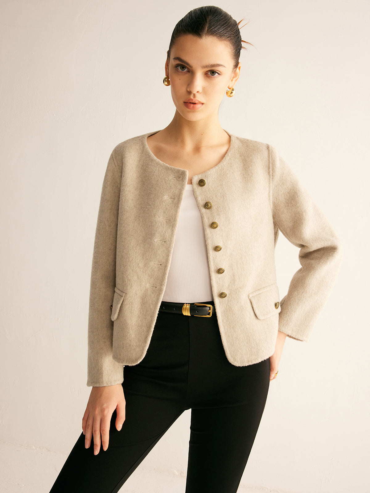 Wool-Blend Elegant Button Jacket