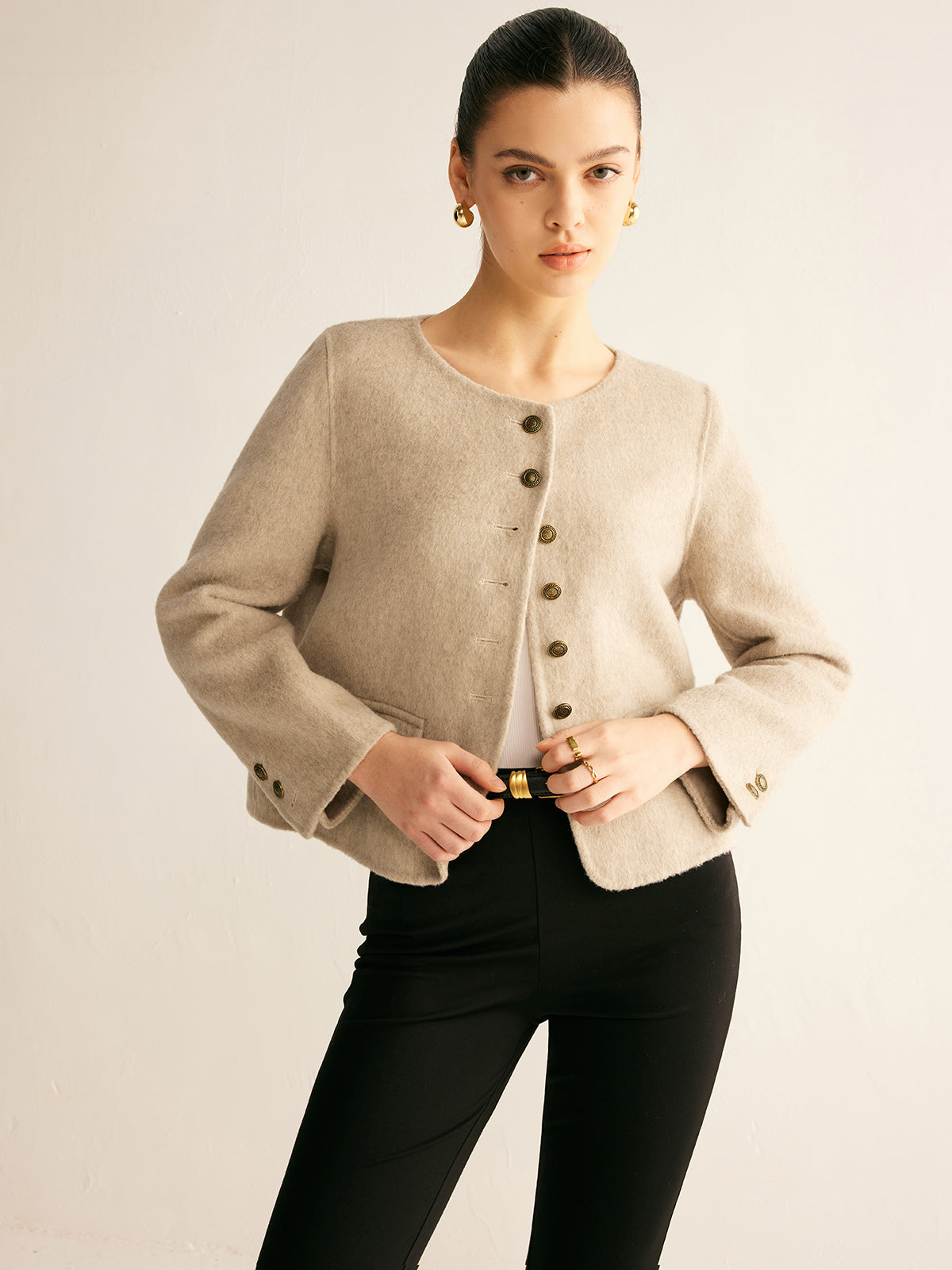 Wool-Blend Elegant Button Jacket