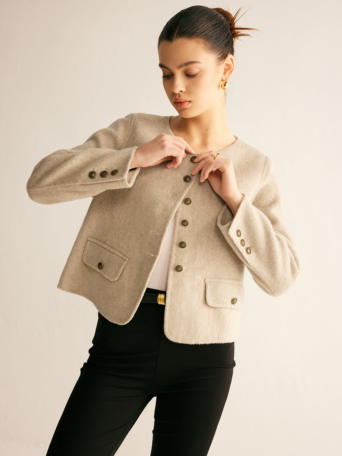 Wool-Blend Elegant Button Jacket