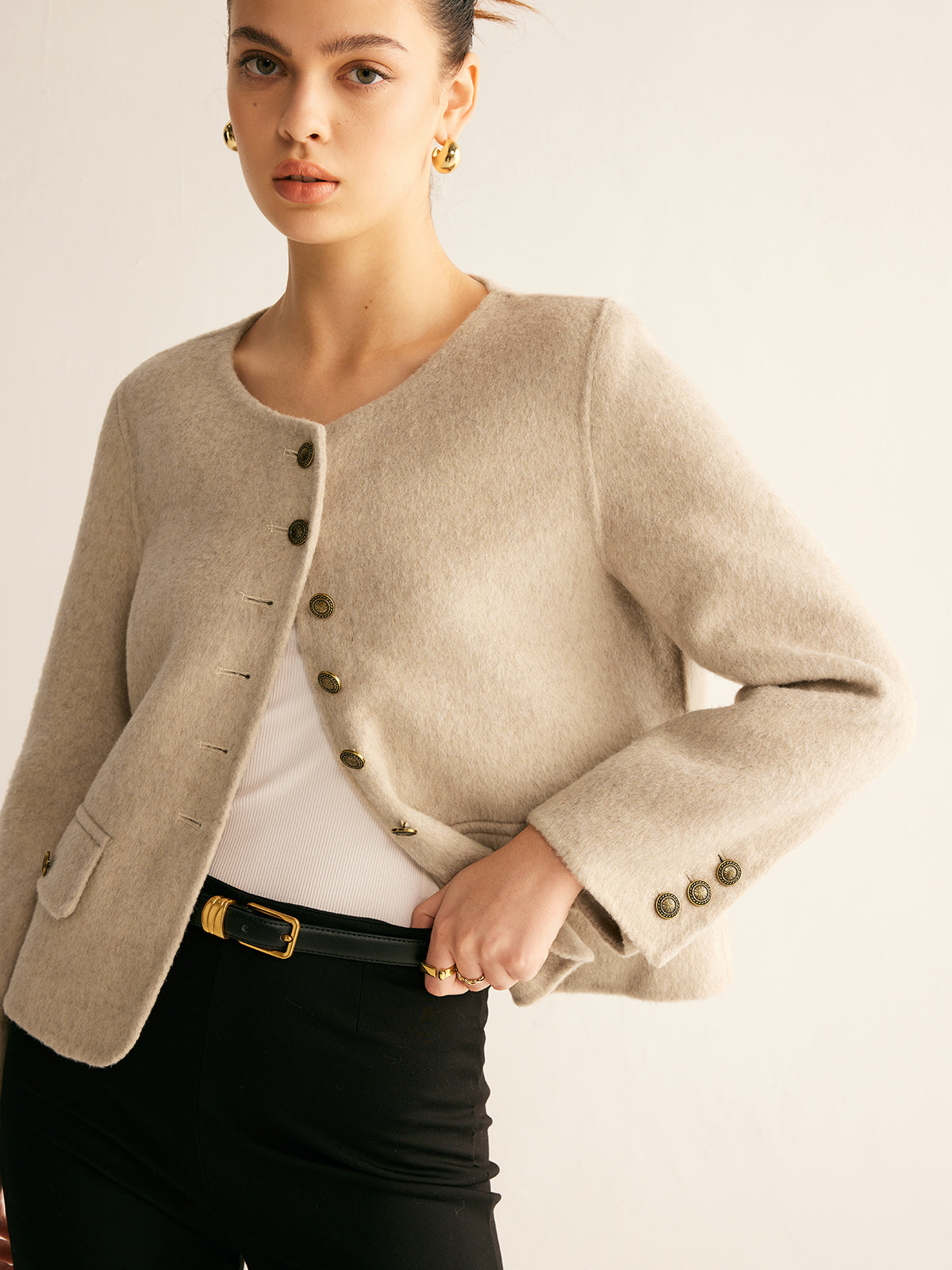 Wool-Blend Elegant Button Jacket