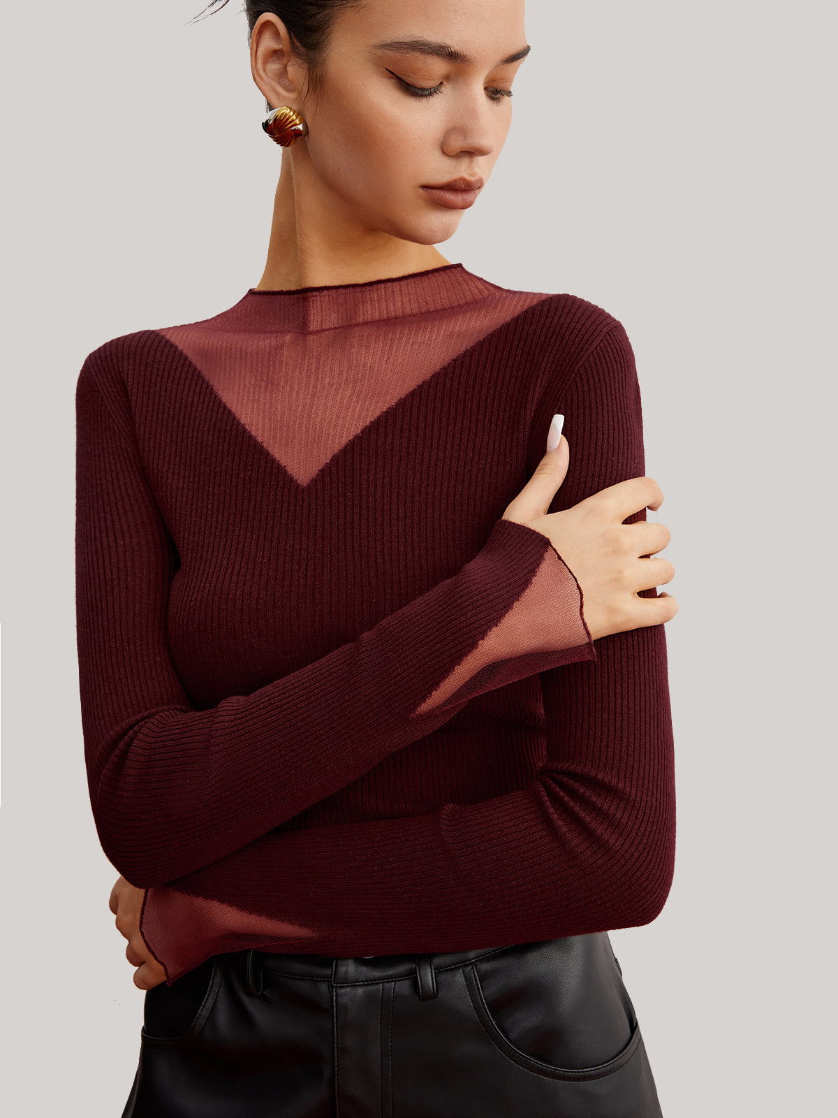 Minimalist Sheer Ribbed Stretch Sweater