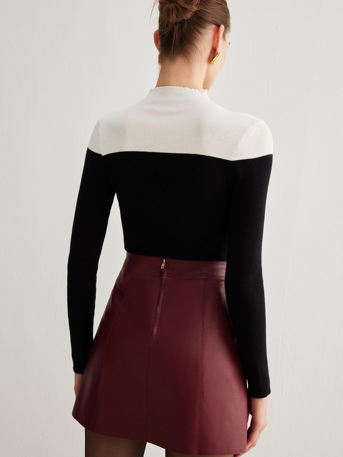 Wool-Blend Color Block Knit Top