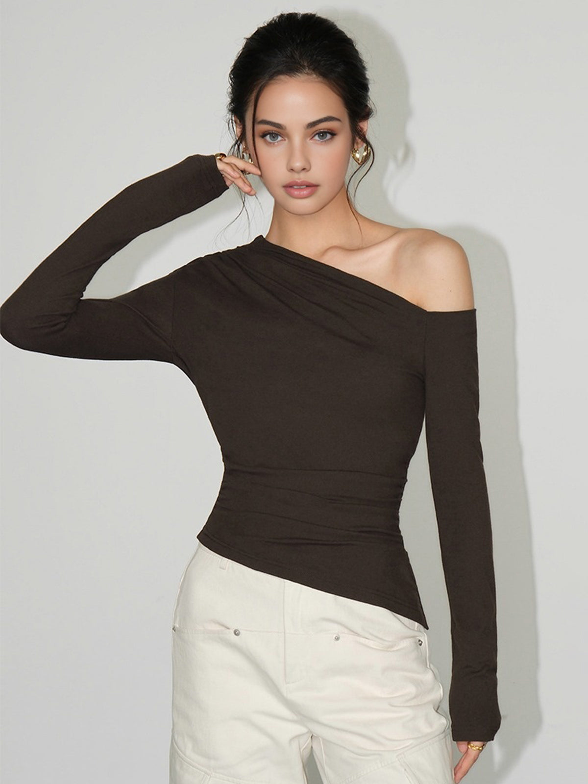 One-Shoulder Skinny Jersey Top