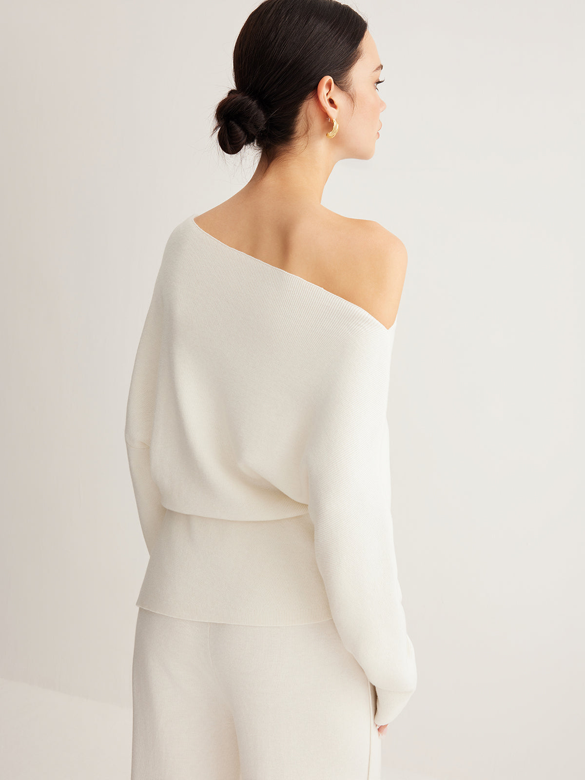 Wool-Blend Asymmetrical Neck Knit Top