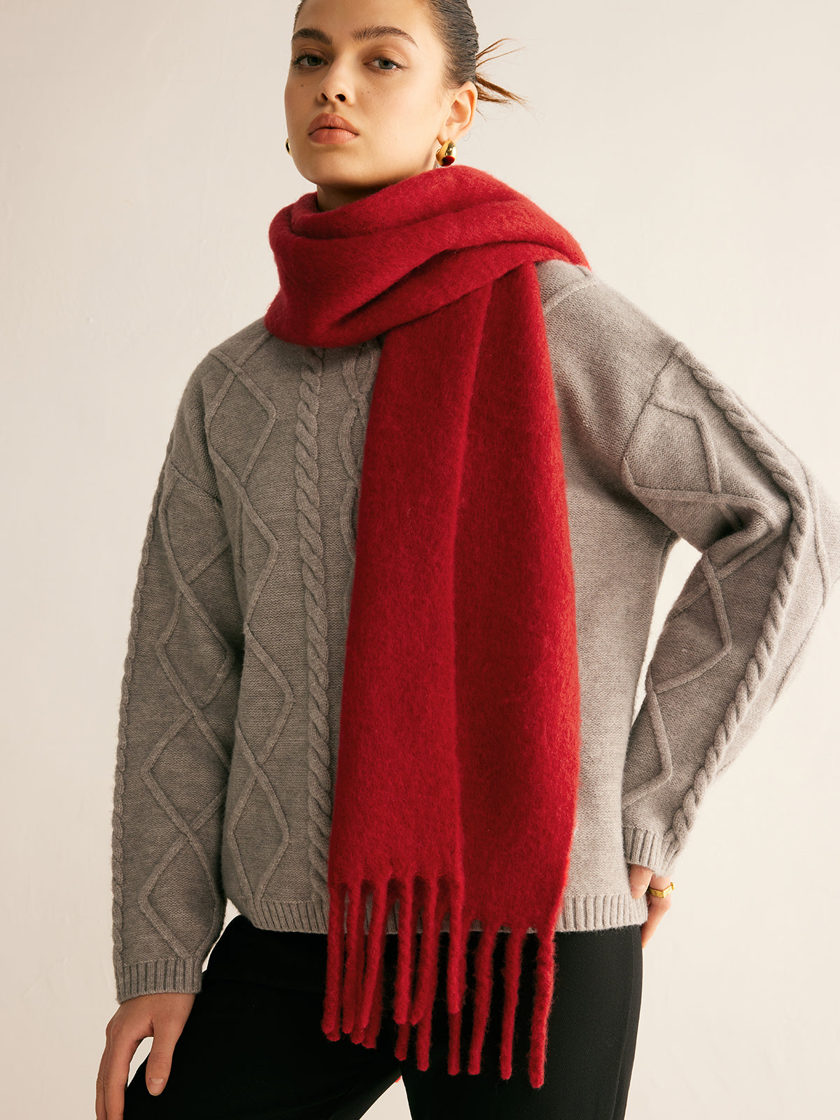 Wool-Blend Minimalist Tassel Scarf