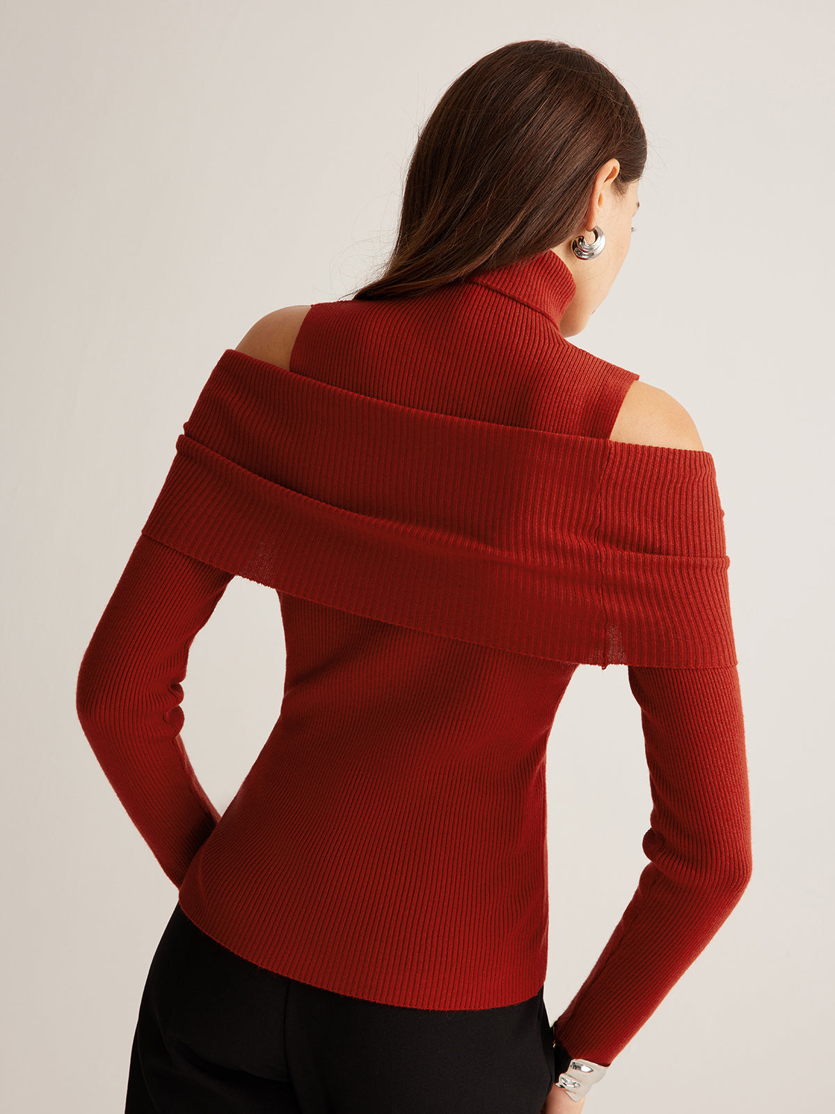 Elegant Turtleneck Cutout Knit Top