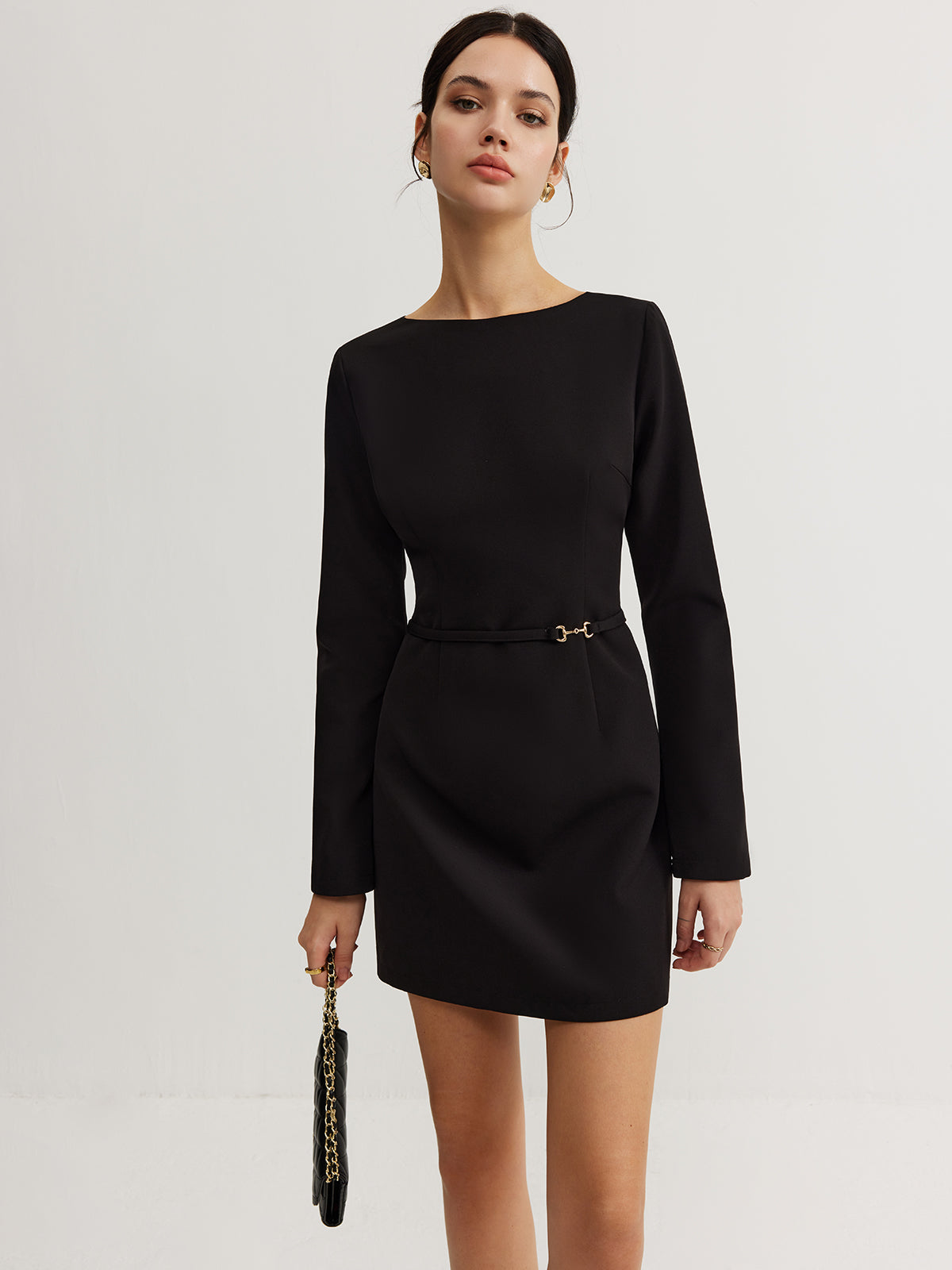 Minimalist Long Sleeve Belted Dress