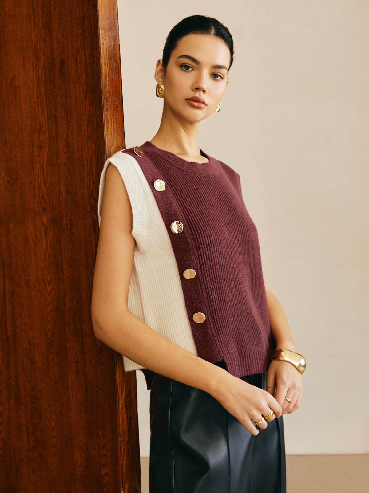 Oversized Color Block Sweater Vest