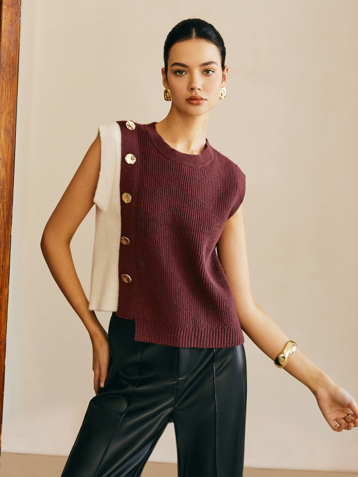 Oversized Color Block Sweater Vest