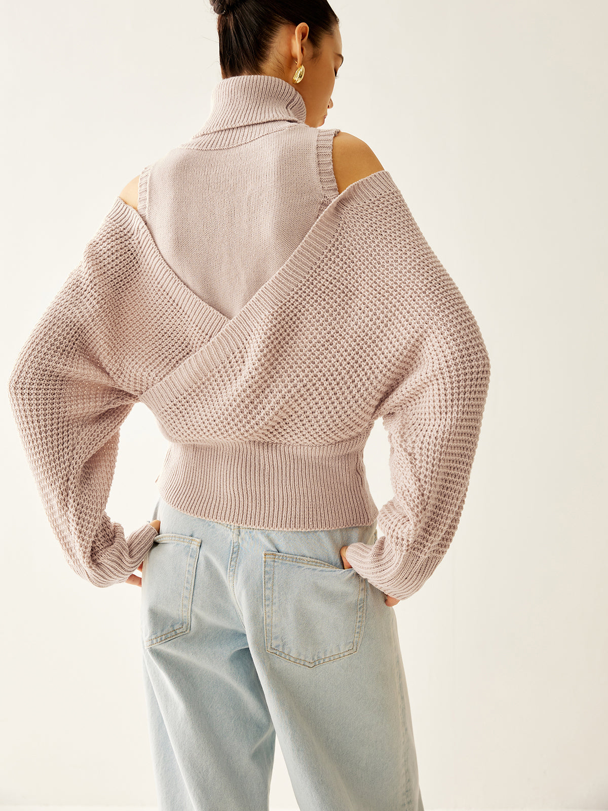 Oversized Wool-Blend Turtleneck Cinched Knit Top