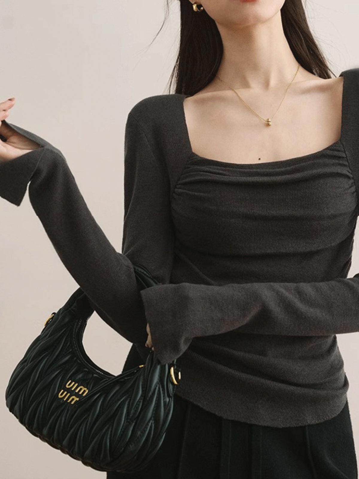 Cotton Square Neck Slim Sweater