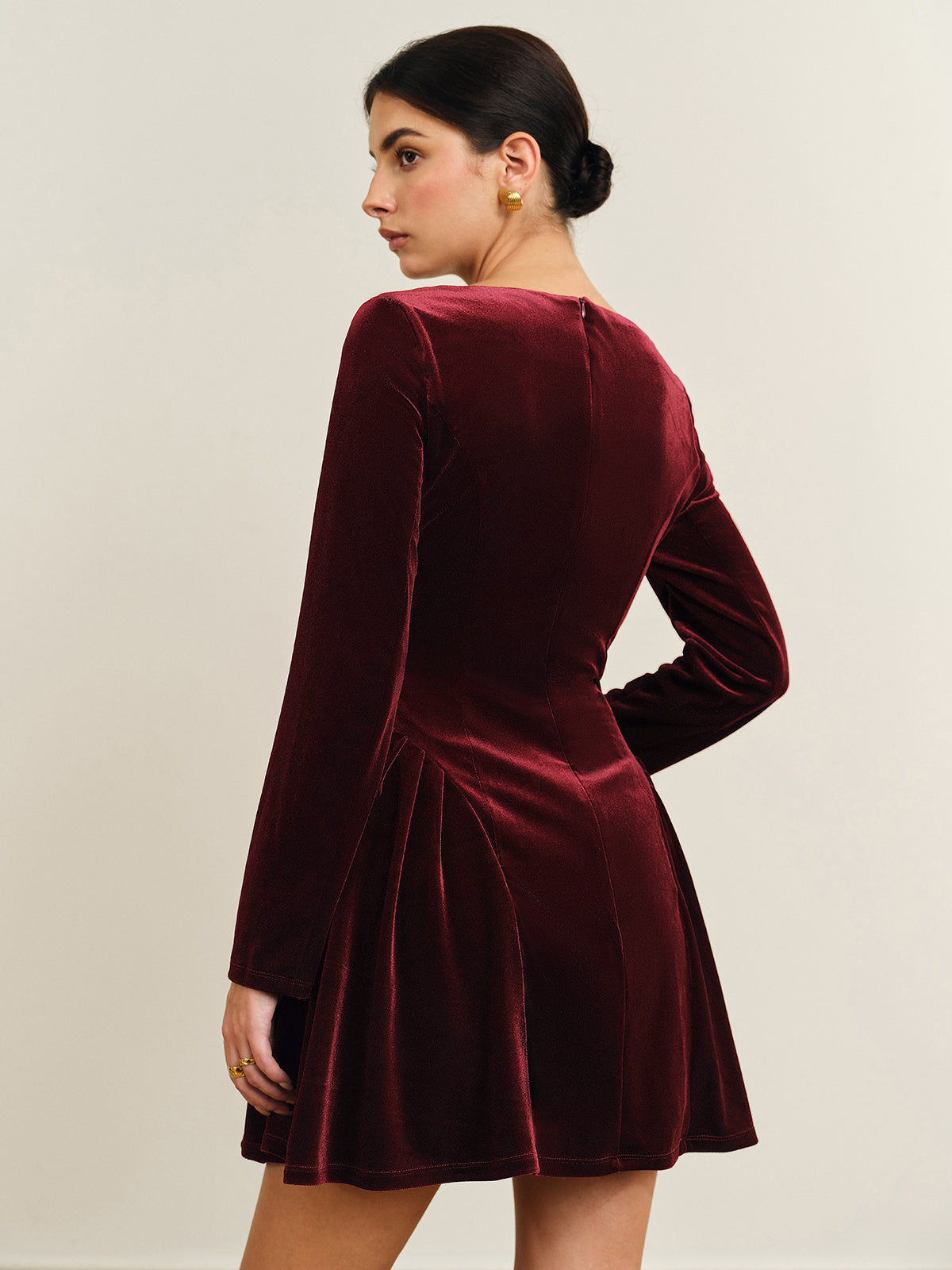 Pleated Panel Velvet Dress