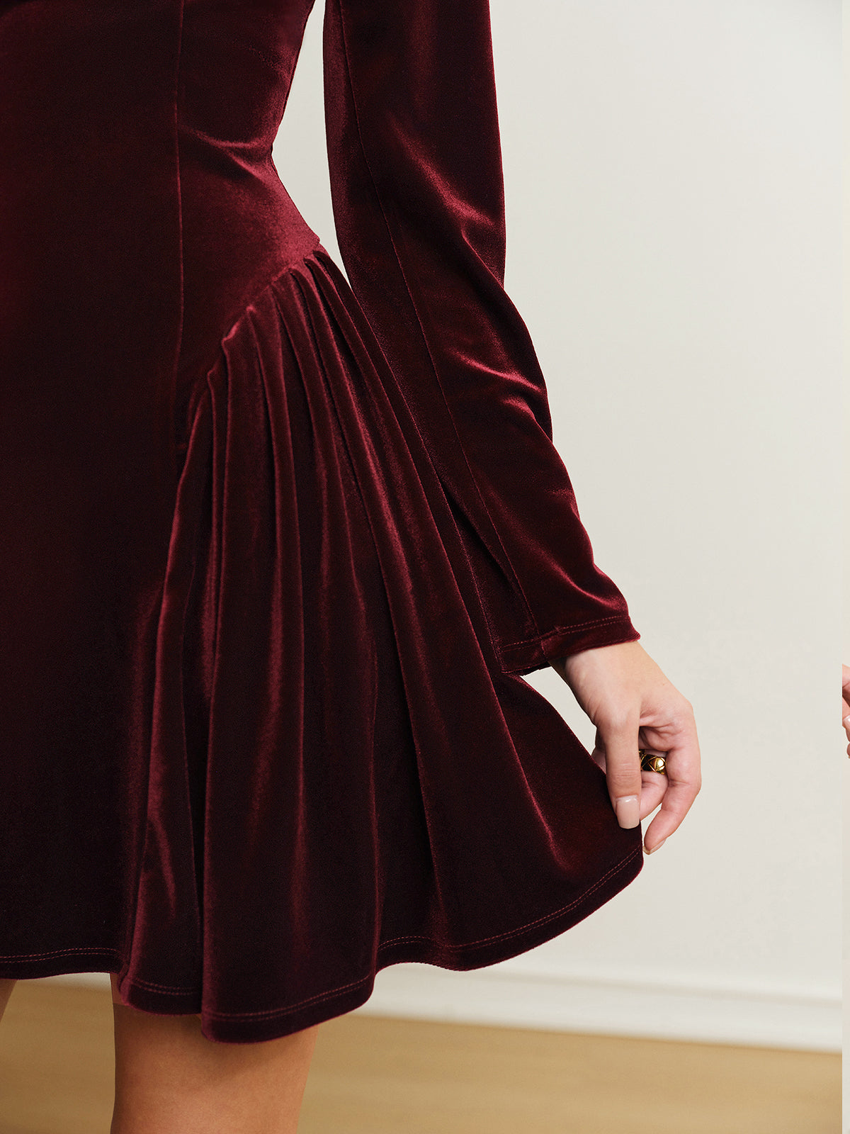 Pleated Panel Velvet Dress