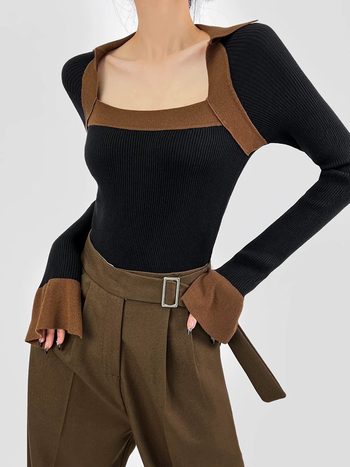 Ribbed Color Block Skinny Sweater