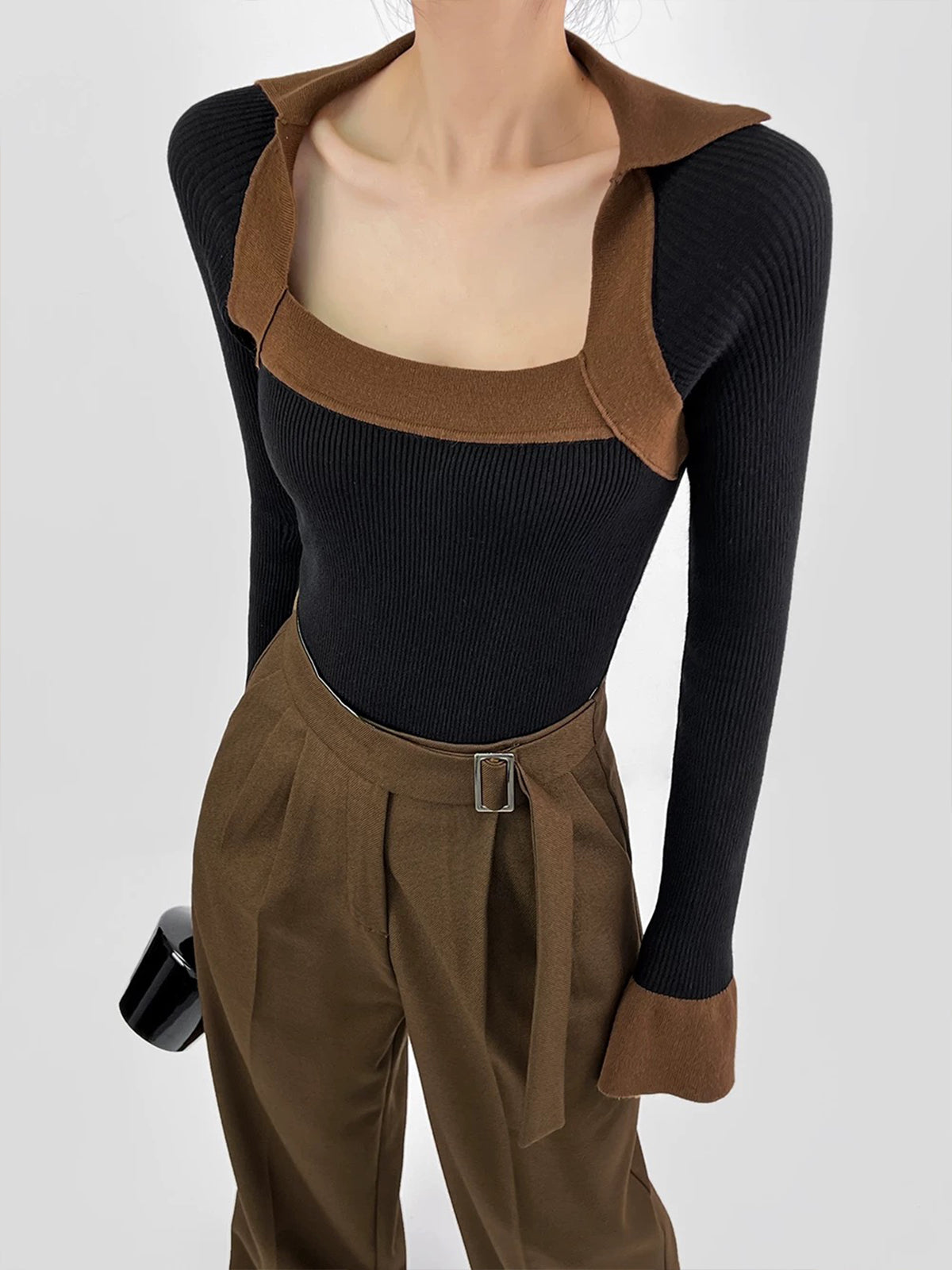 Ribbed Color Block Skinny Sweater