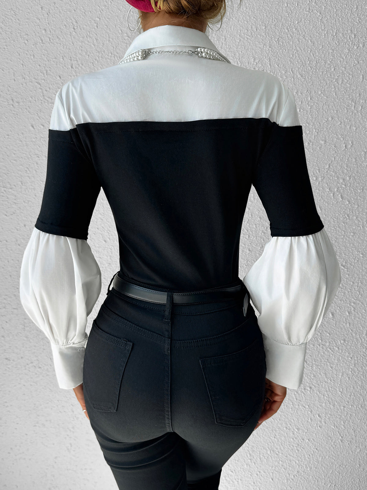 Color Block Skinny Lapel Top