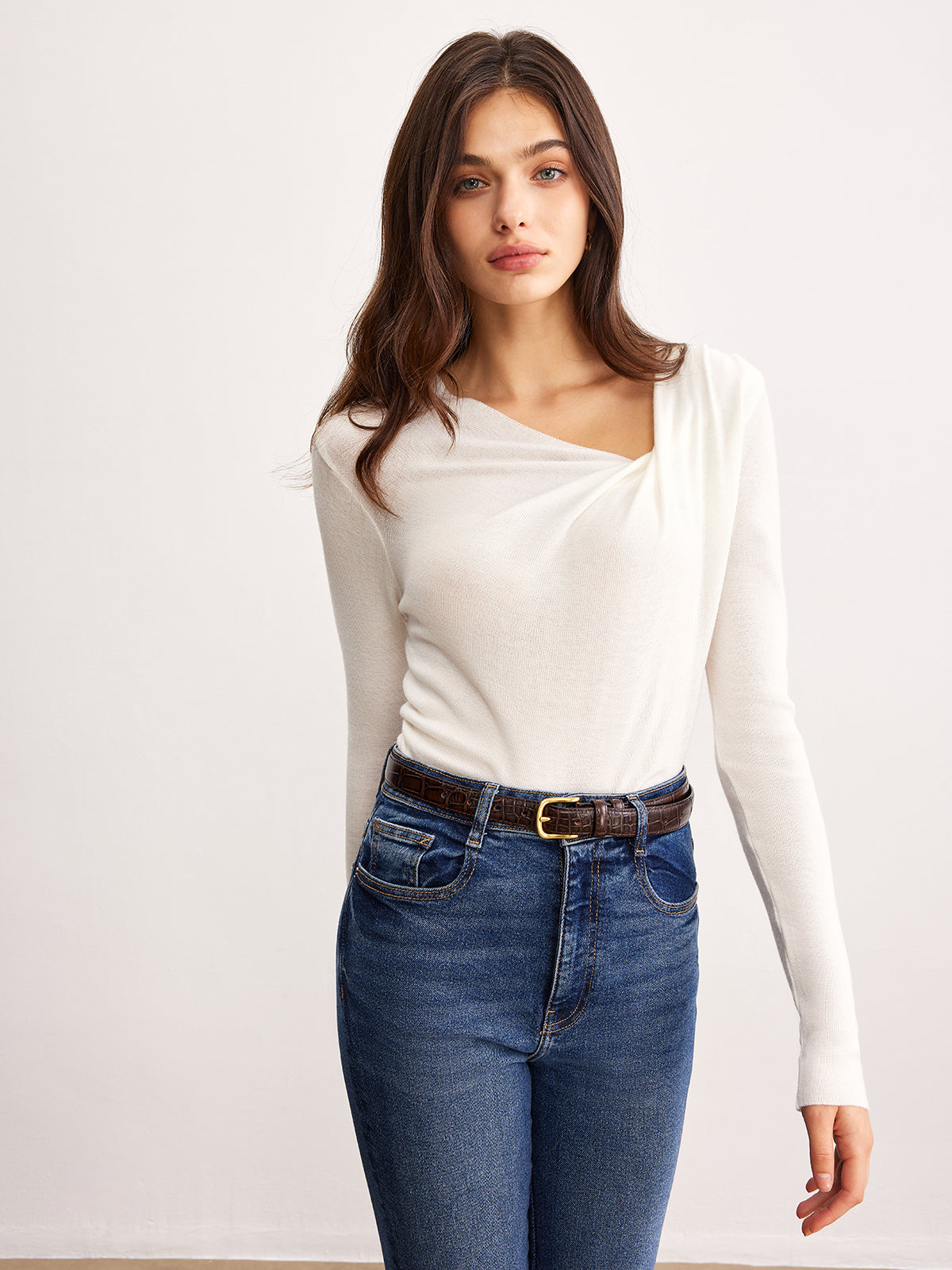 Wool-Blend Pleated Knit Top