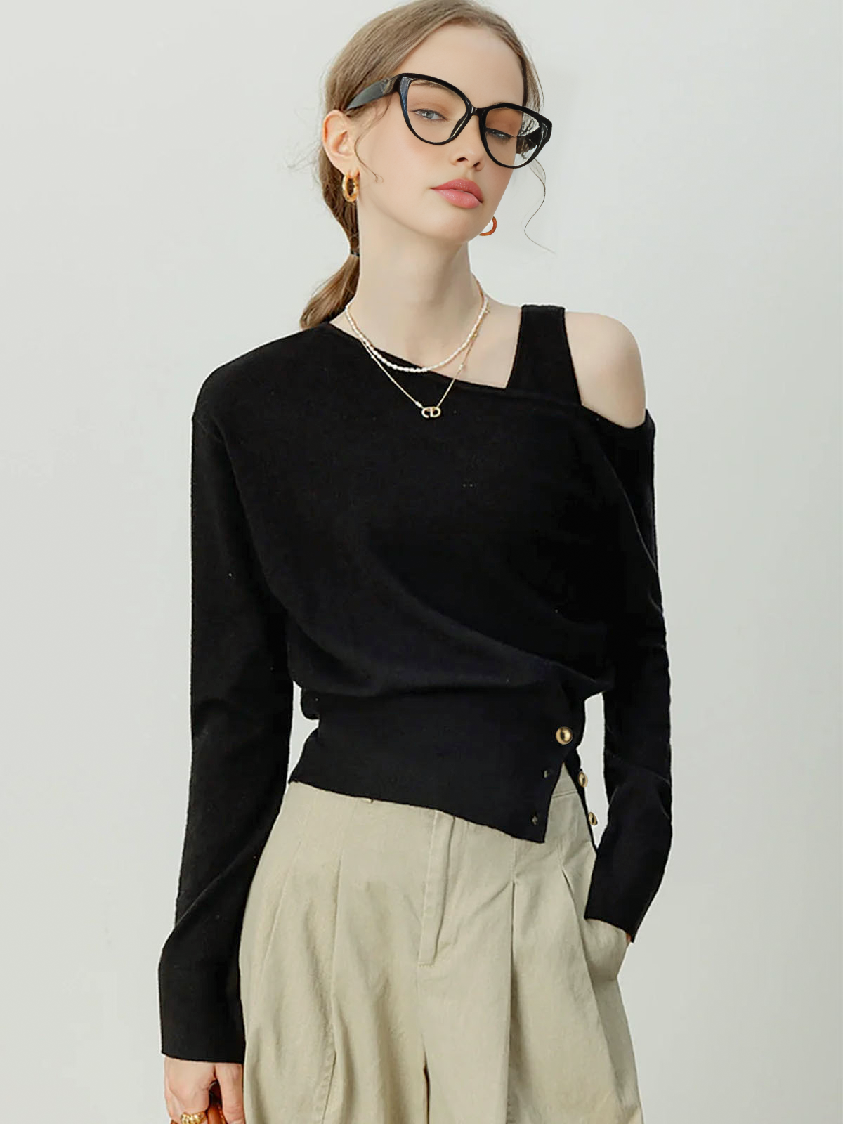 Asymmetrical Cold Shoulder Sweater Co-ords