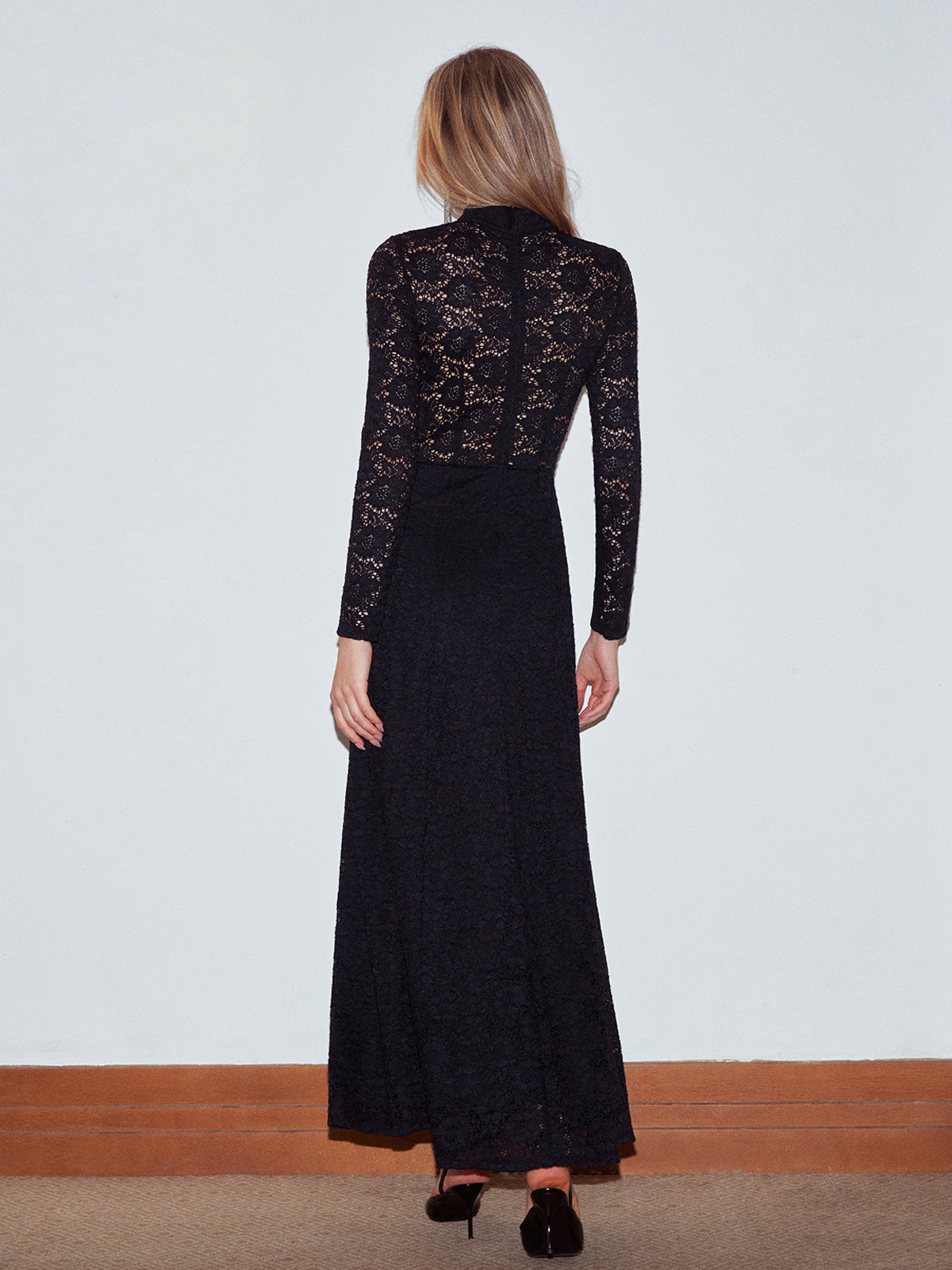 Mock Neck Lace Zipper Dress