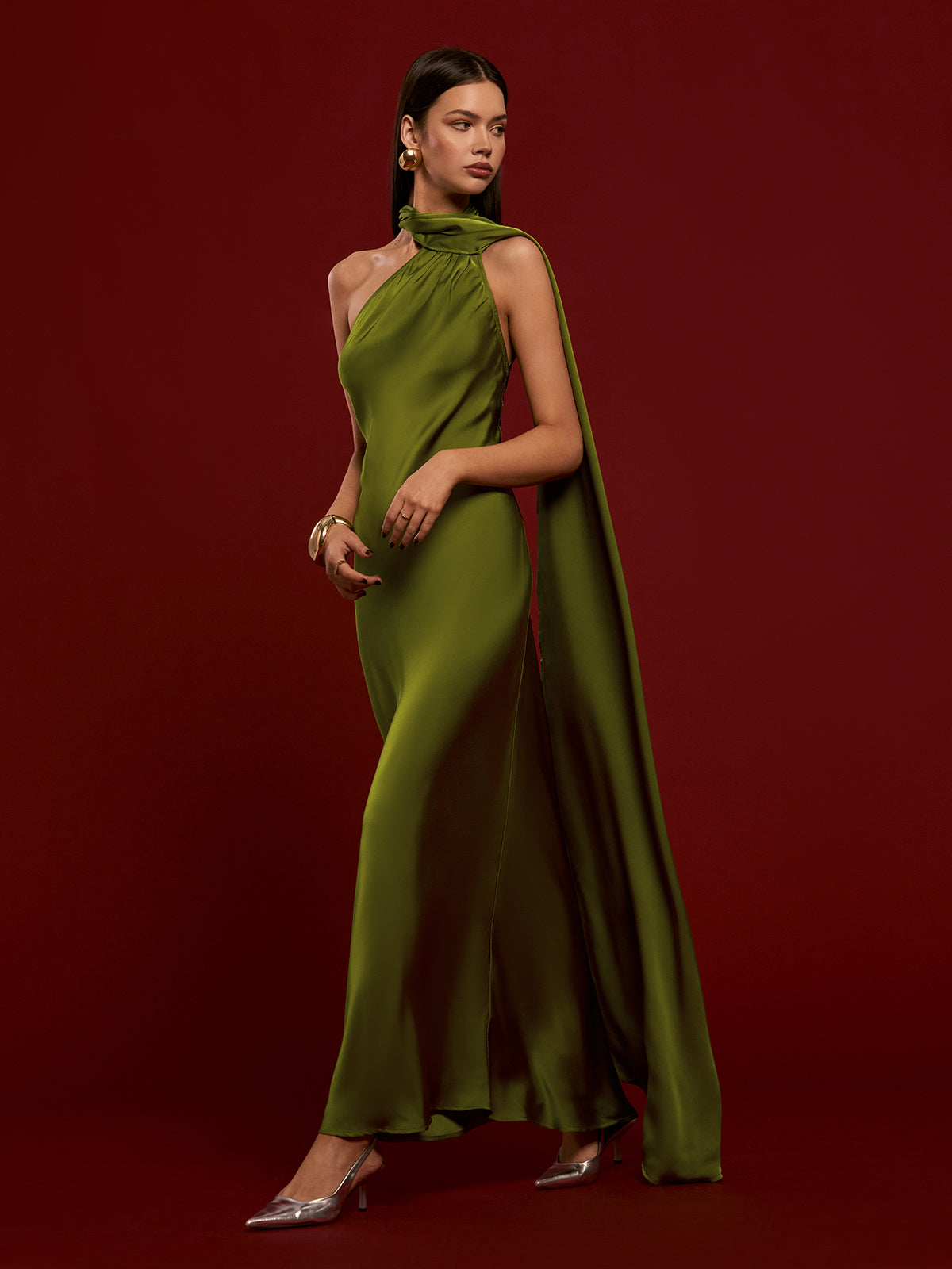 Asymmetrical Backless Satin Dress