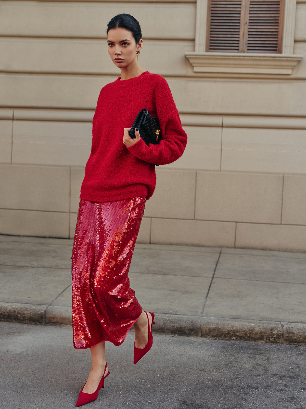 Elegant Plain Sequins Skirt