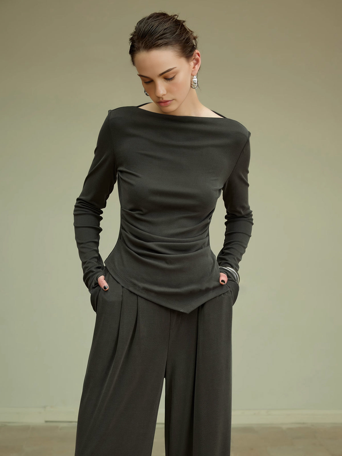 Pleated Draped Jersey Pants