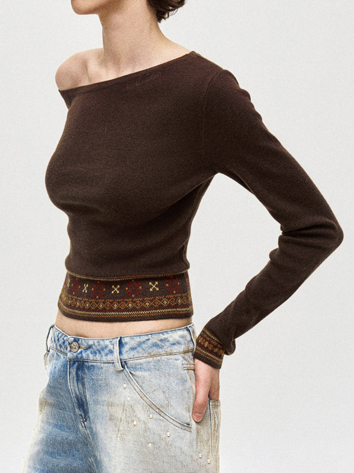 Wool-Blend Asymmetrical Crop Knit Top