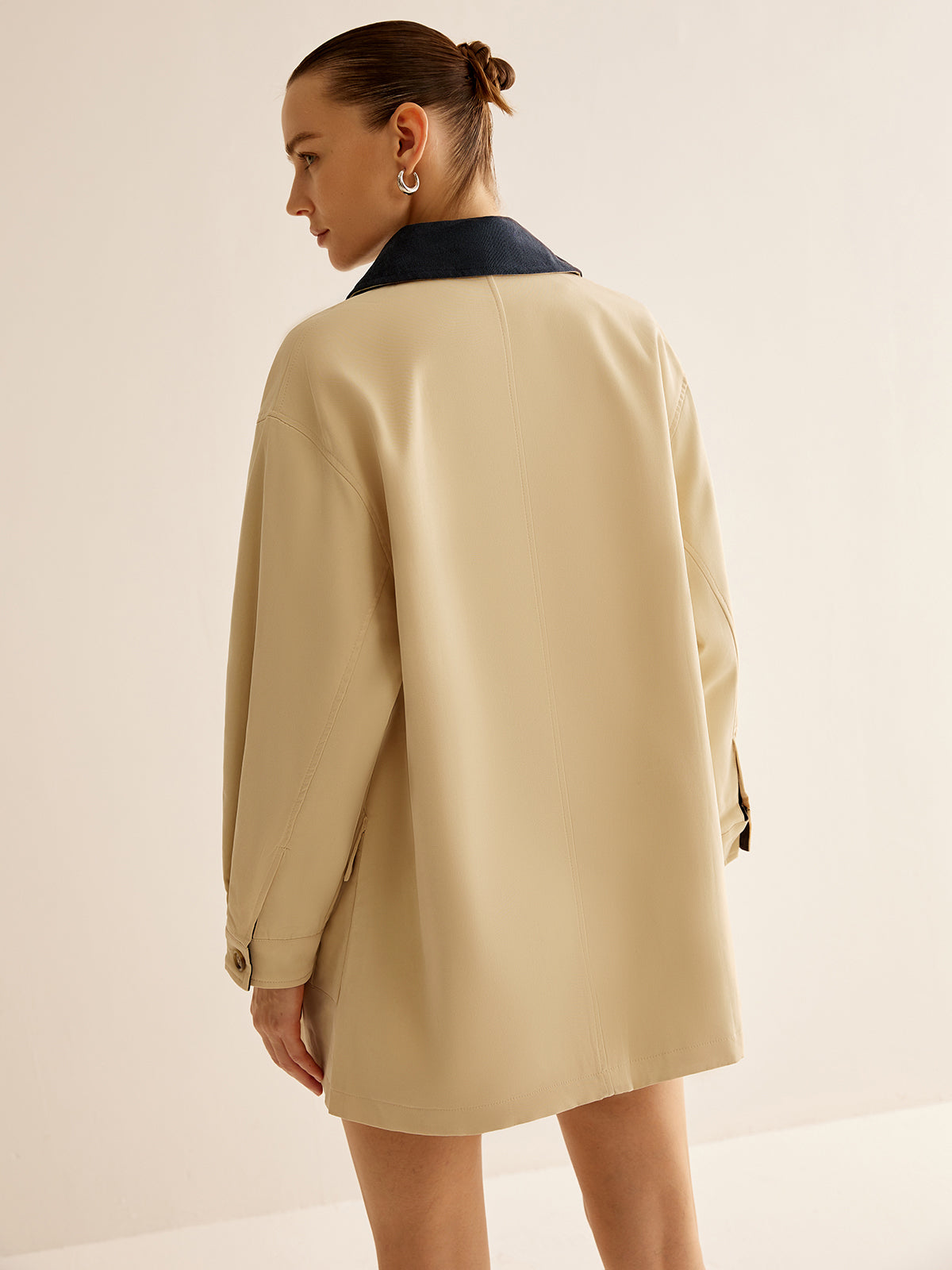 Oversized Cotton Contrast Collar Button Jacket