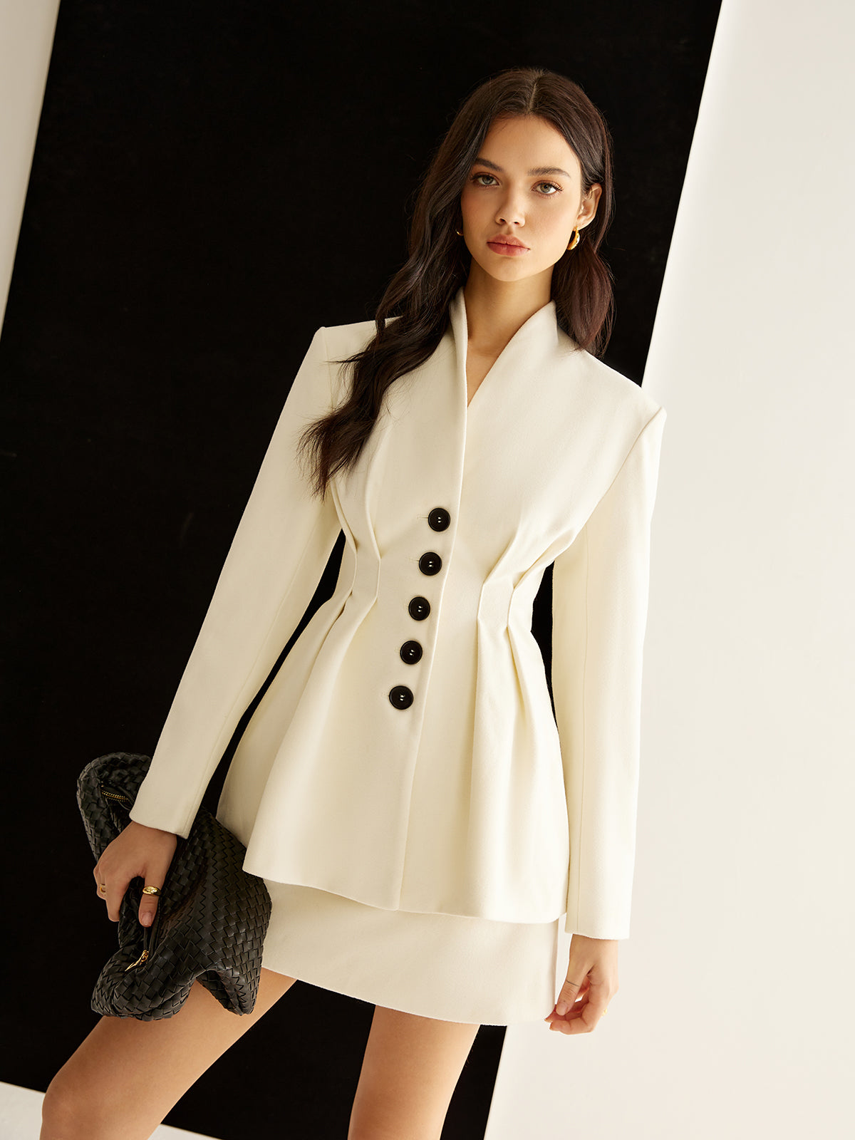 Elegant Pleated Button Blazer