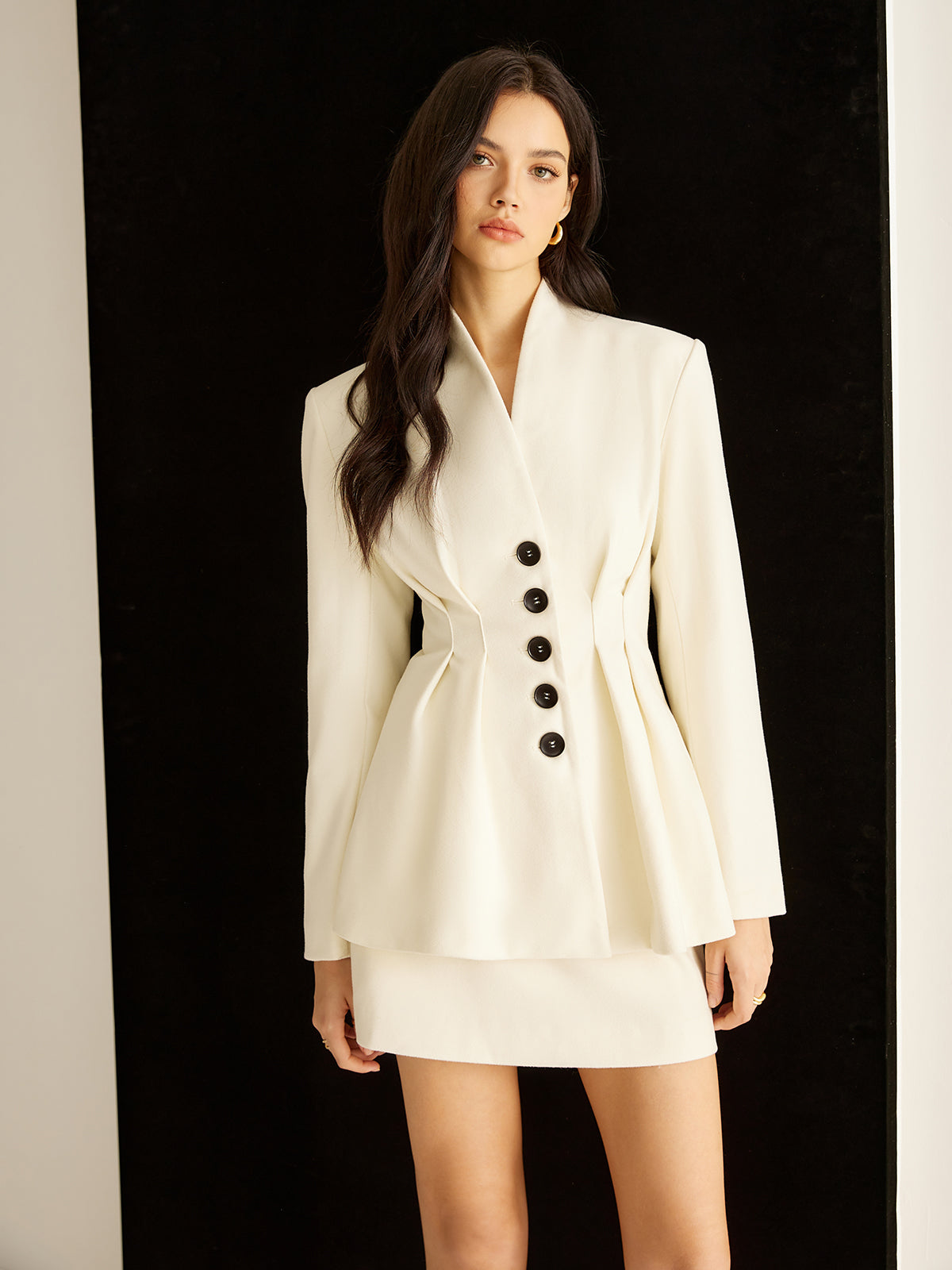 Elegant Pleated Button Blazer