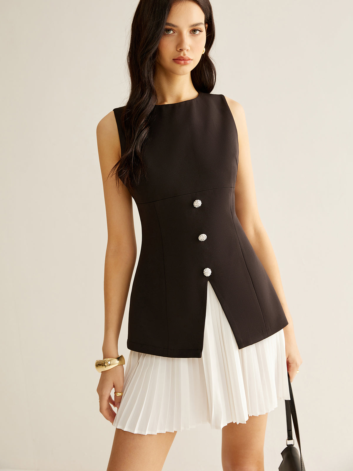 Color Block Split Pleated Dress