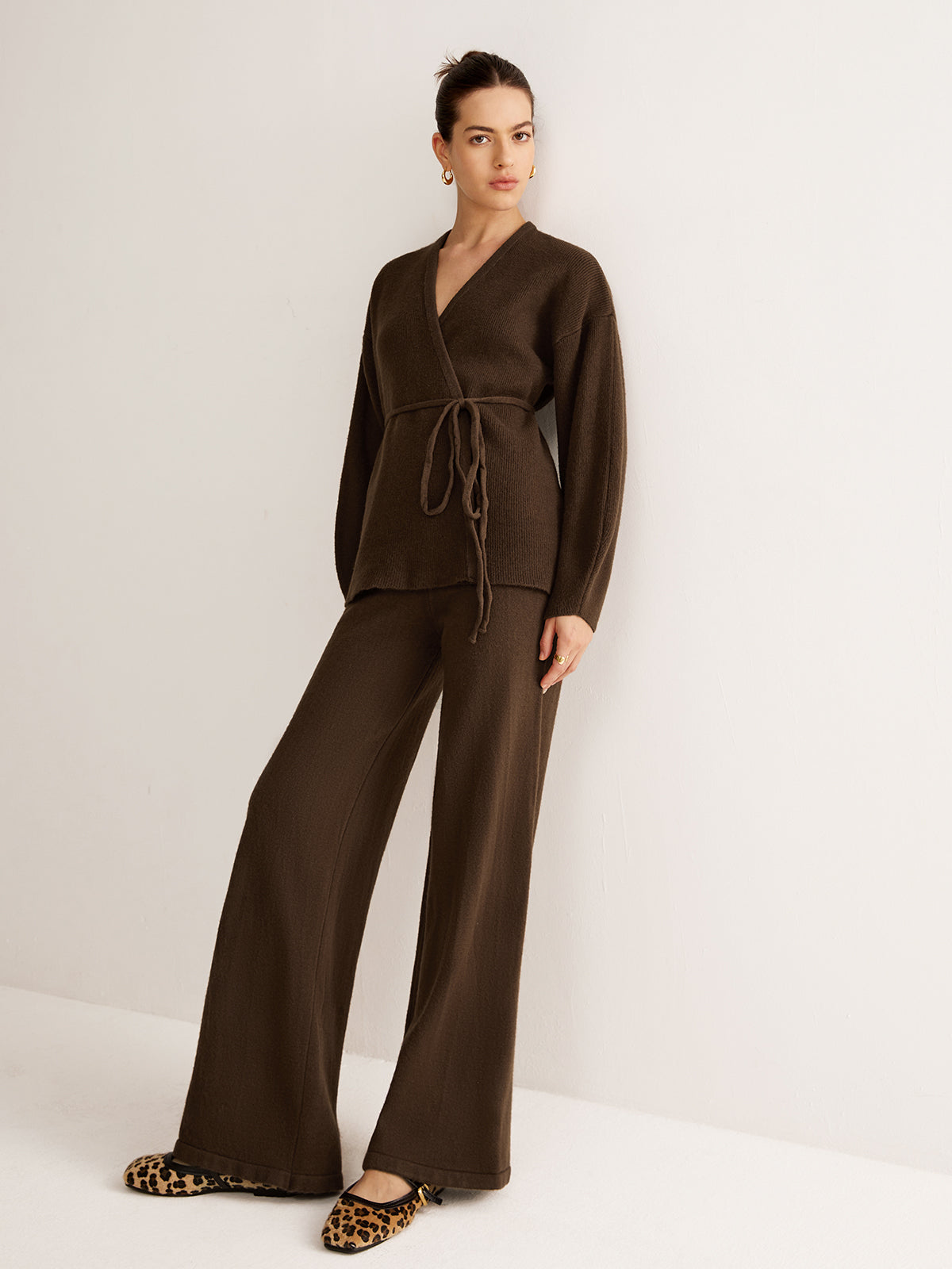 Wrap Belted Sweater Pants Set