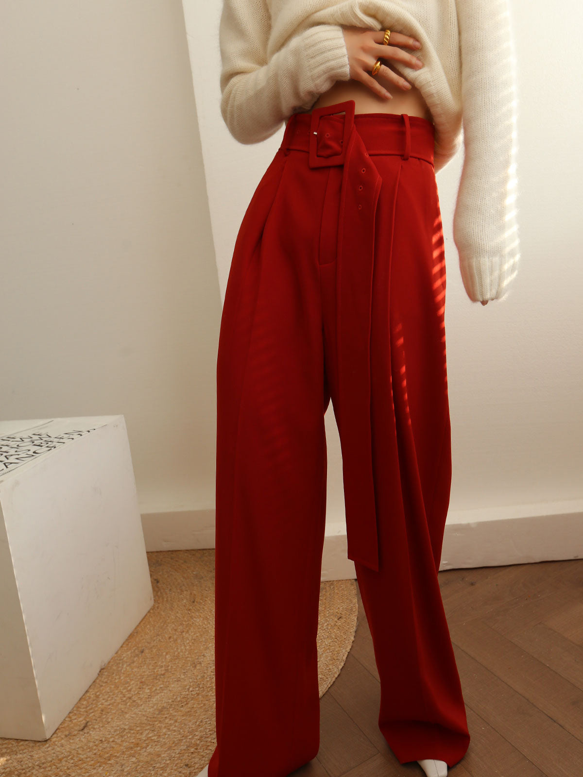 Pleated Wide Belted Pants