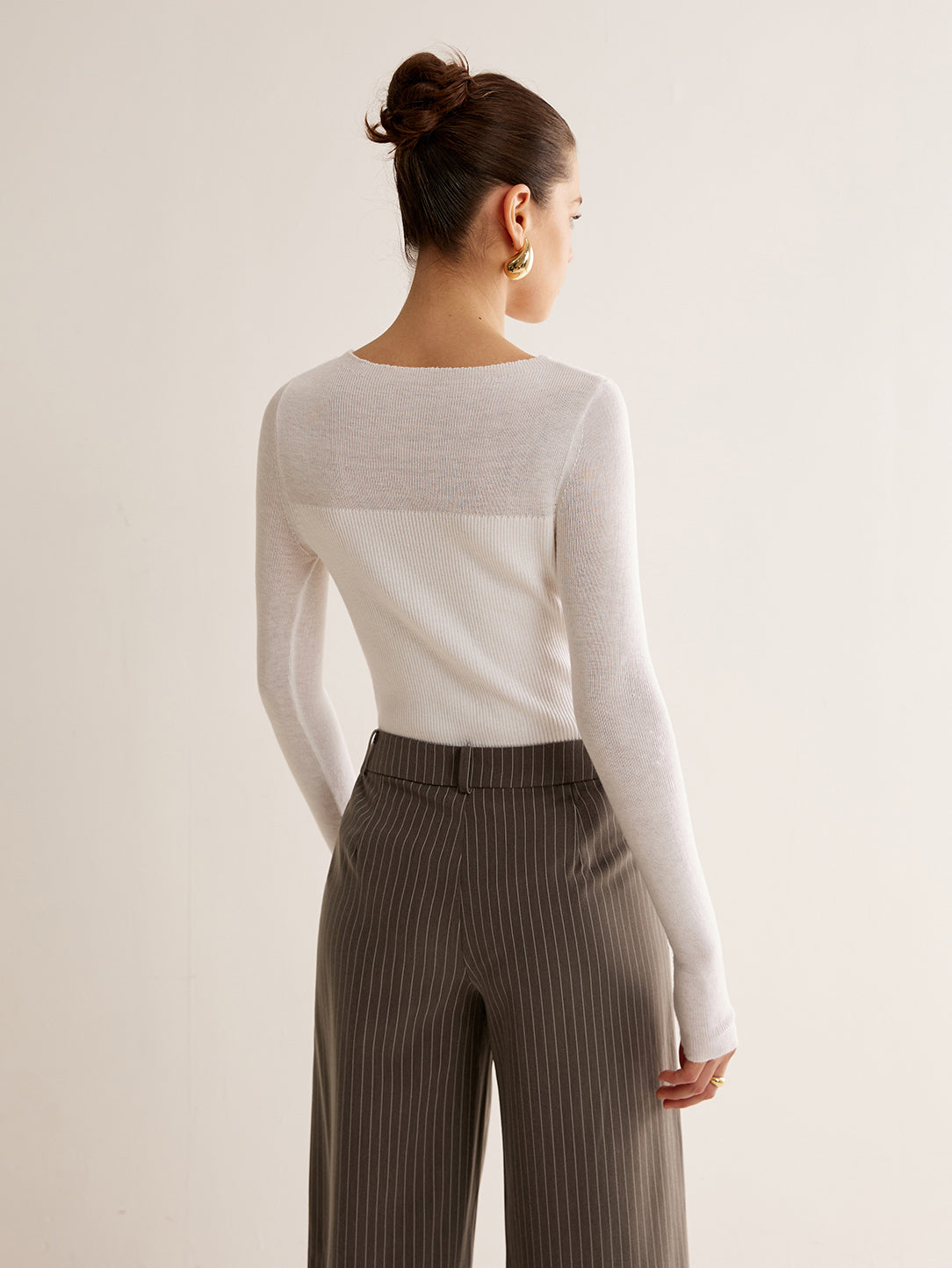 Wool-Blend Panel Slim Sweater