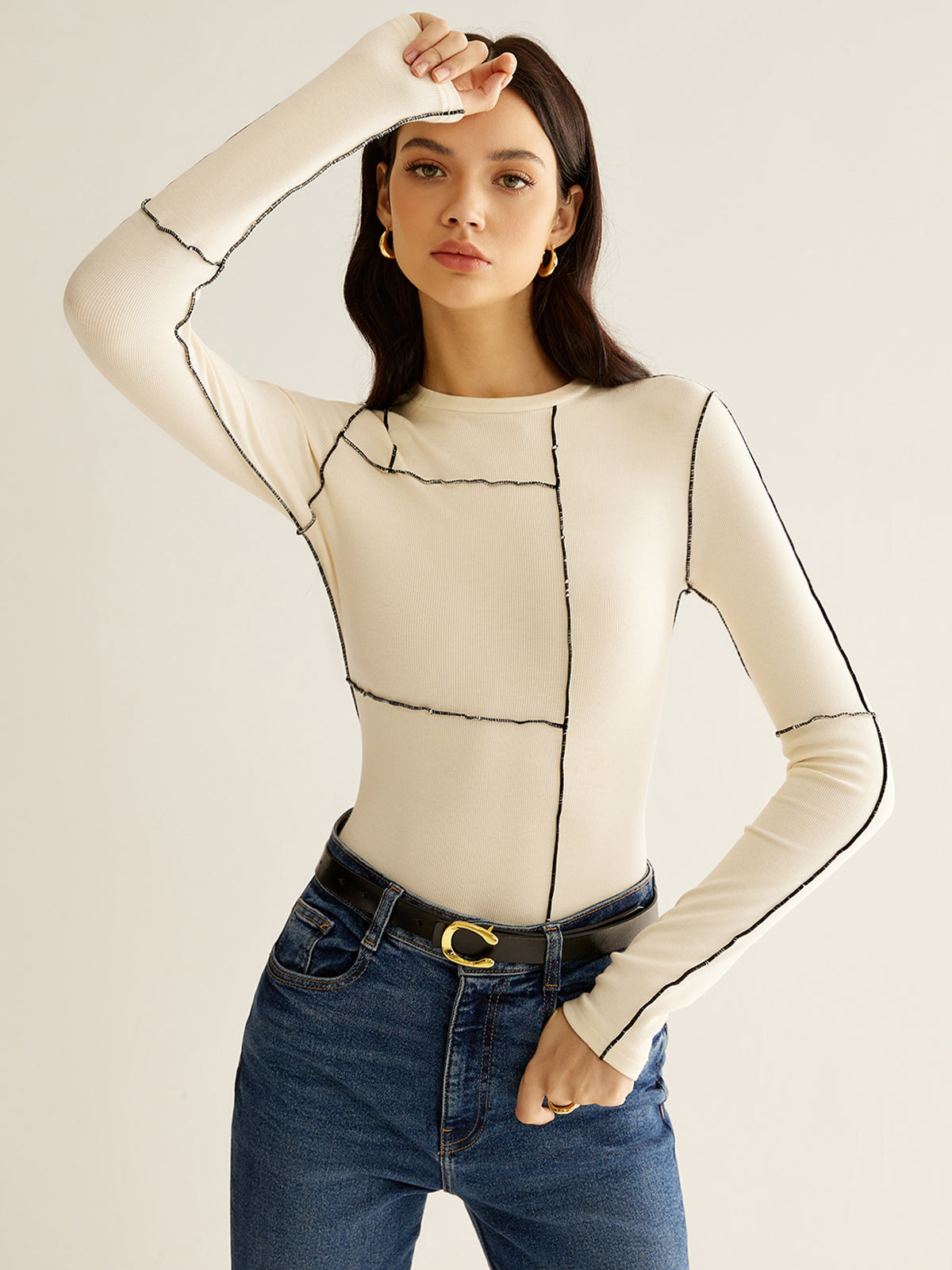 Versatile Contrast Piping T-Shirt