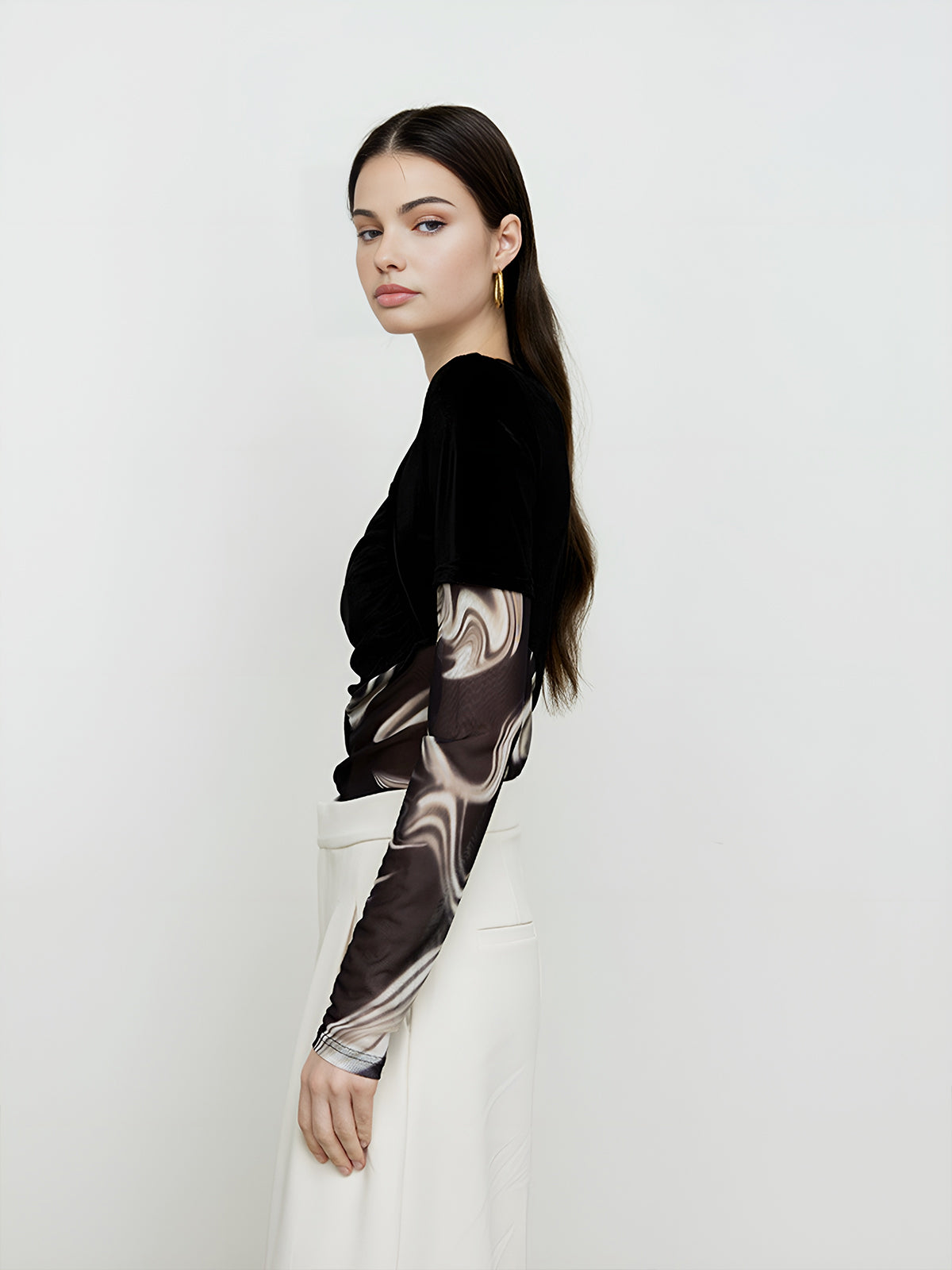 Geometric Printed Mesh Jersey Top