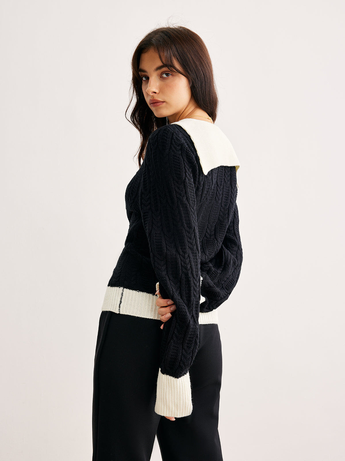 Color Block V-Neck Twist Sweater