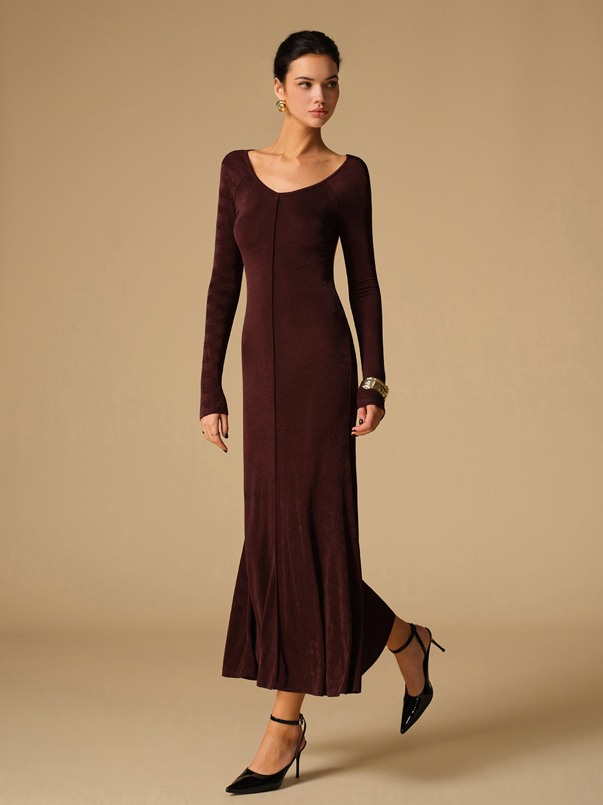 Tie Neck Backless Jersey Long Dress