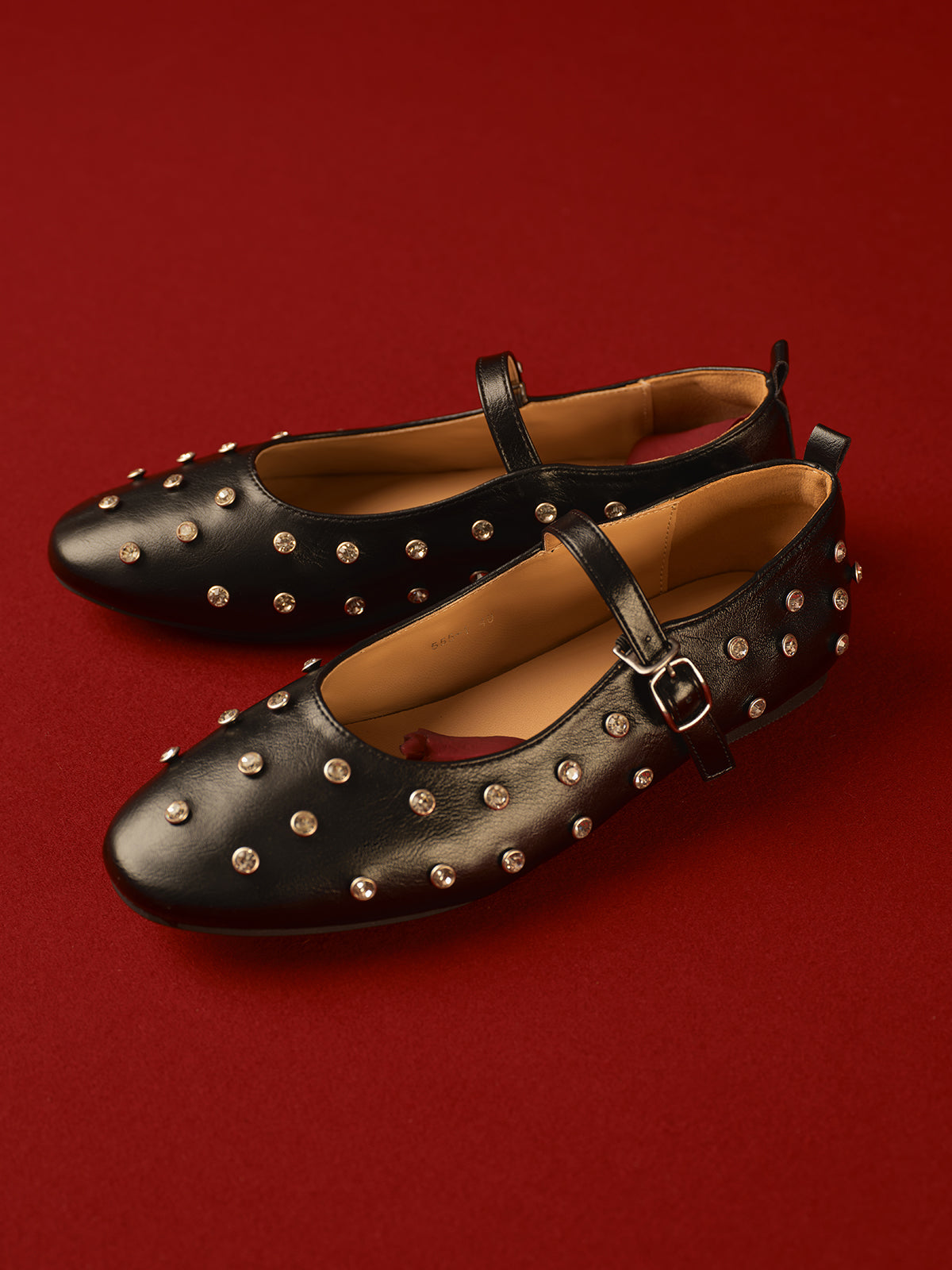 Studded Buckle Strap Mary Jane Ballet Flats