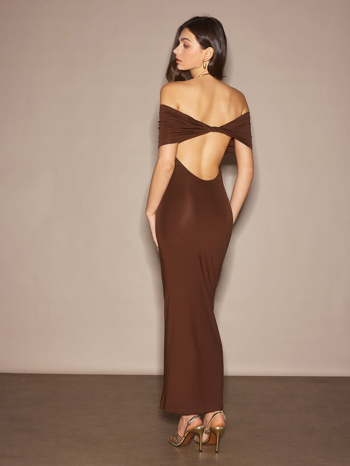 Off-Shoulder Ruched Slim Long Dress